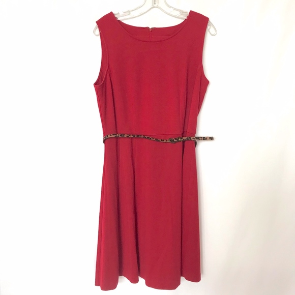 212 Collection Dresses & Skirts - 212 Collection Red Leopard Belted Dress Sz Medium